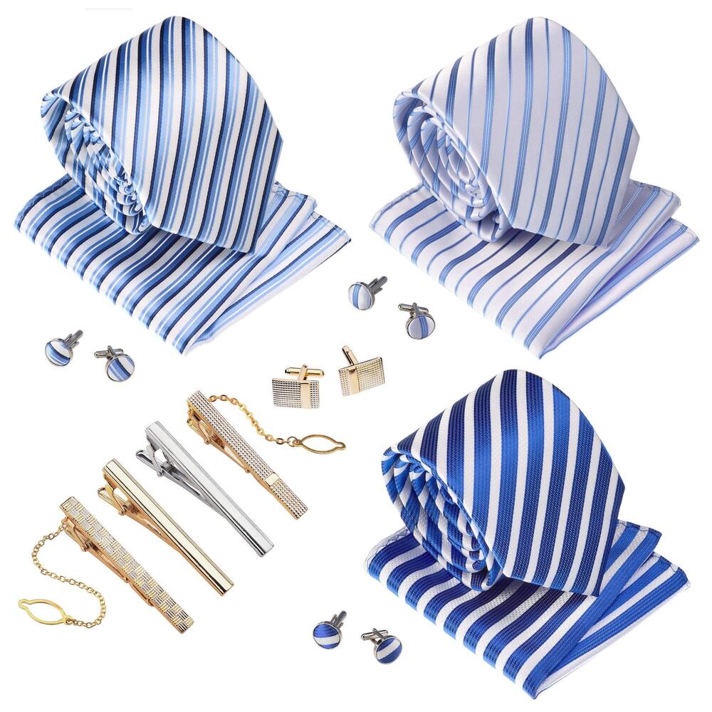5673 Premium ’s Gift Tie Set Silky Necktie Pocket Squares Tie Clips